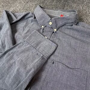 VTG IZOD Mens Size 3XLT Blue Chambray Button Down Shirt Long Sleeve Big & Tall